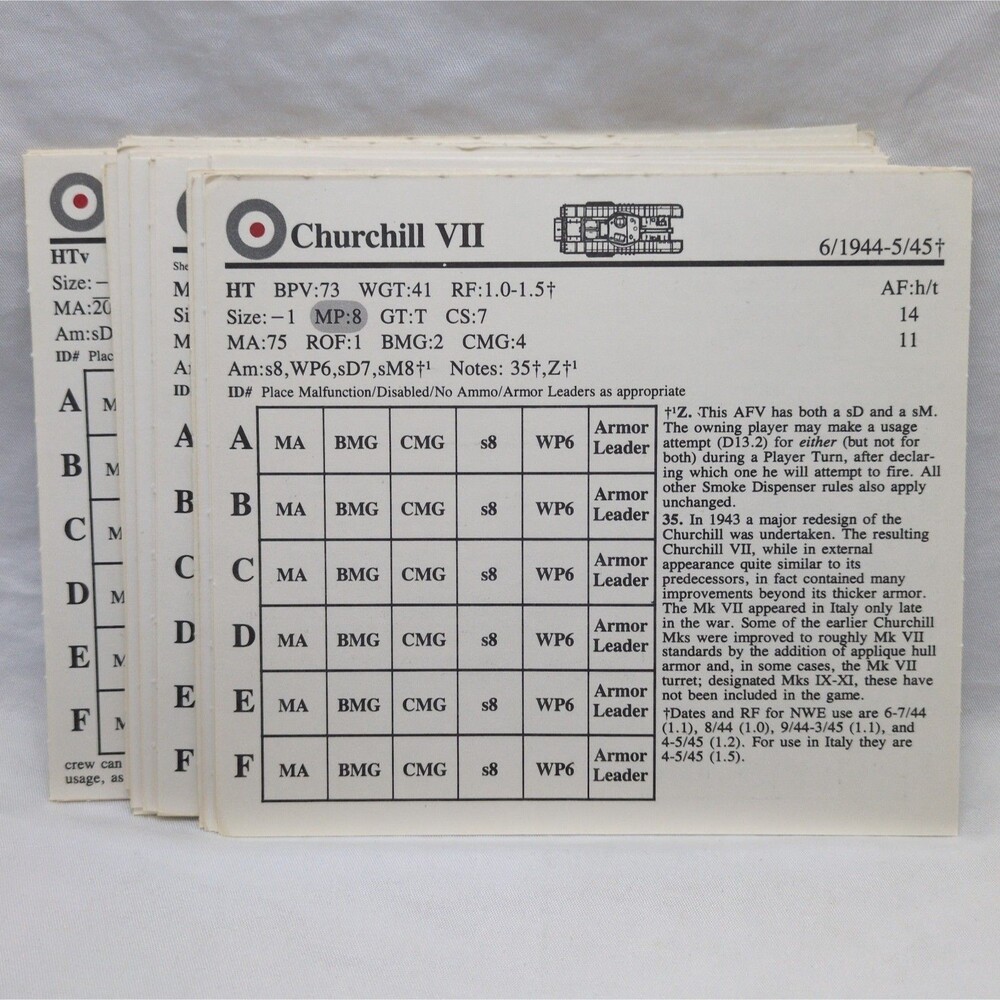 (24) Advanced Squad Leader Vehicle Stat Cards